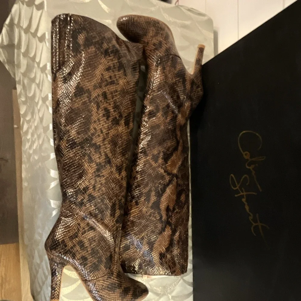 Vintage Colin Stuart Brown Snakeskin Slouch Knee High Boots NIB Size 6B Y2K